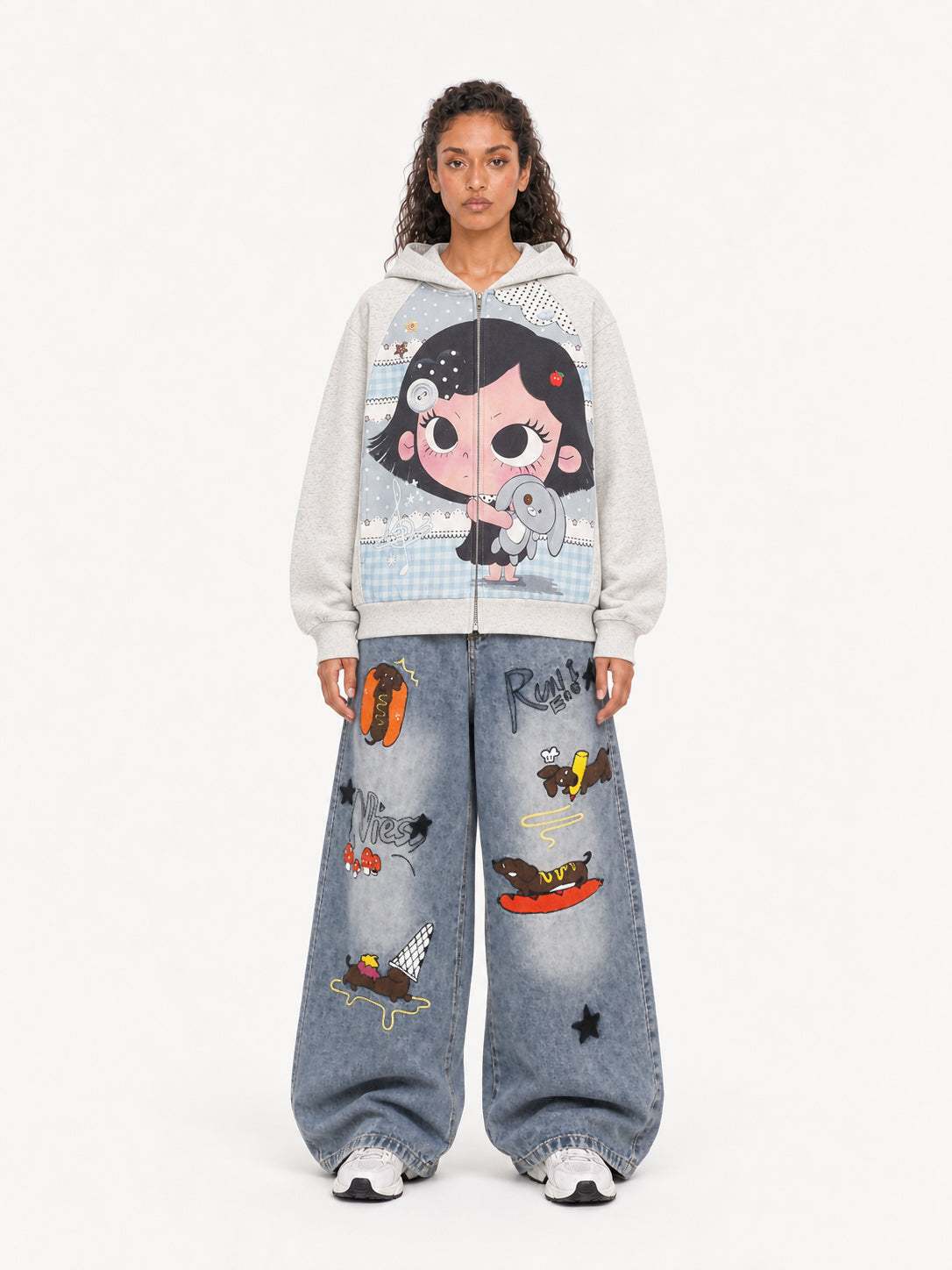 OYL-Lab Cartoon Graphic Zip Up Hoodie