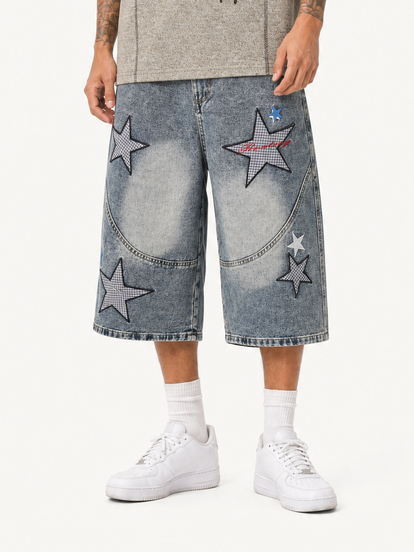 OYL-Lab Star Patch Washed Denim Jorts