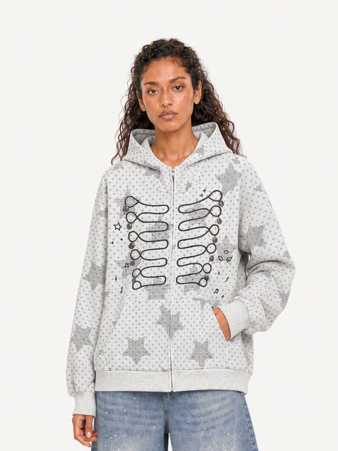 OYL-Lab Star Print Embroidery Zip Up Hoodie