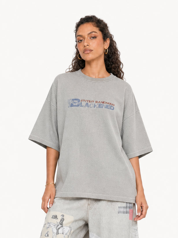 OYL-Lab Waffle Rib Distressed Letter Print Tee