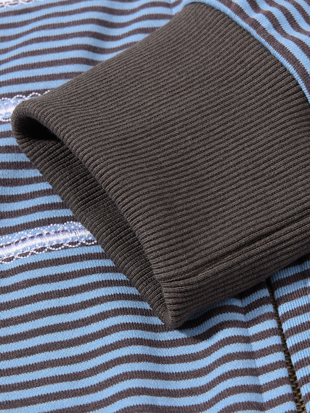 OYL-Lab Striped Military Embroidered Zip Up Cropped Hoodie