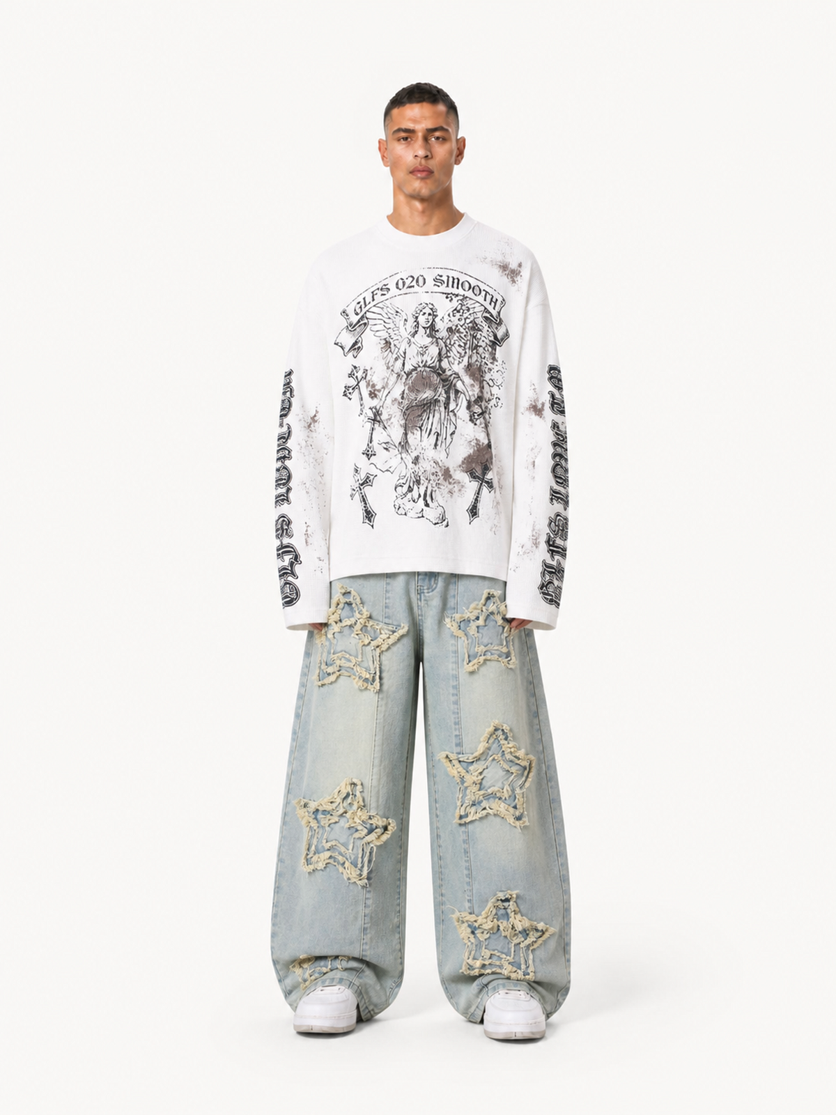 OYL-Lab Distressed Angel Cross Long Sleeve Tee