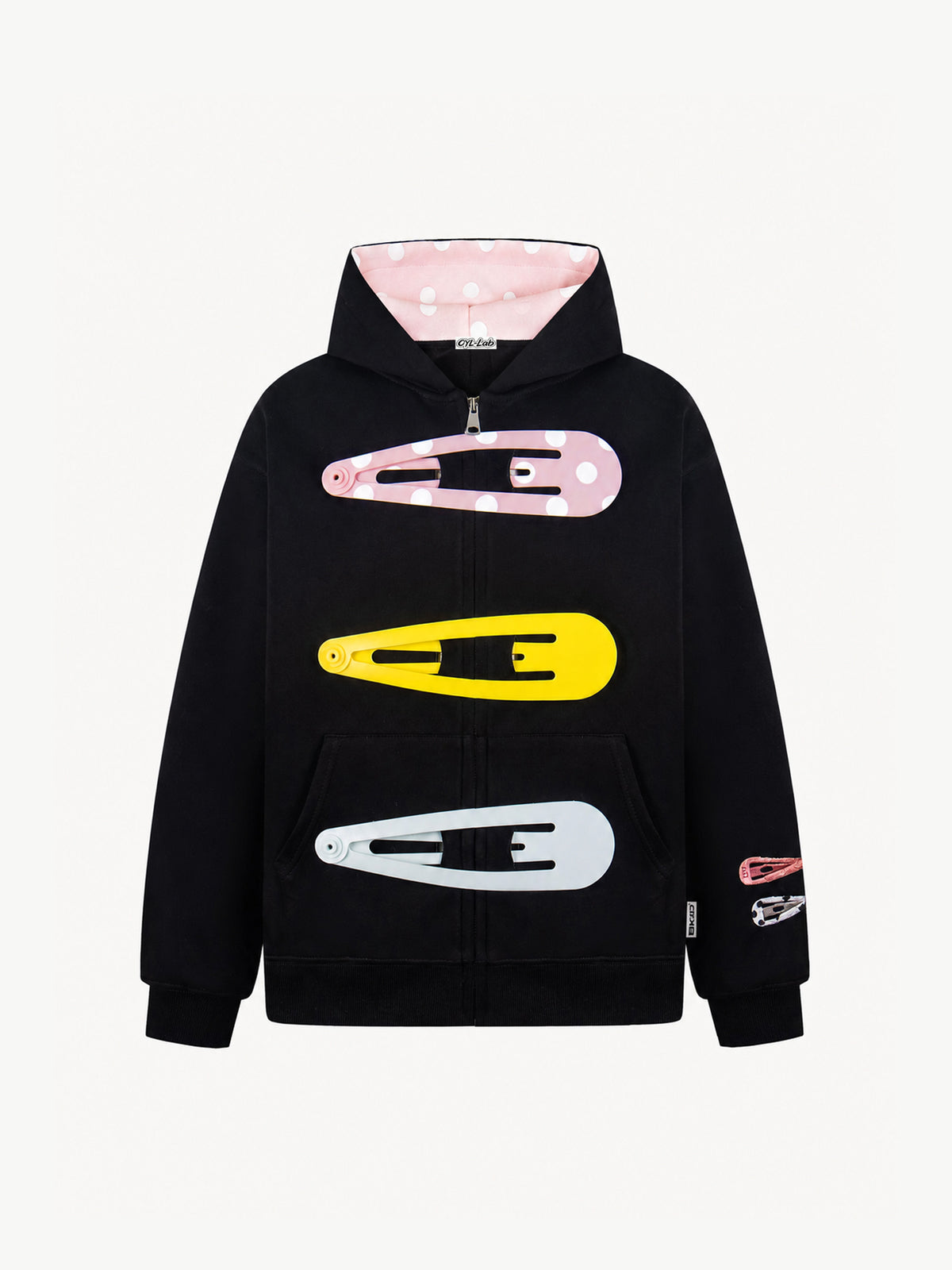 OYL-Lab 3D Hair Clip Decor Zip Up Hoodie