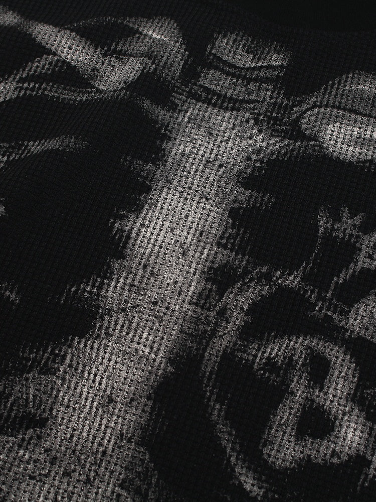OYL-Lab Waffle Knit Skeleton Graphic Long Sleeve Tee