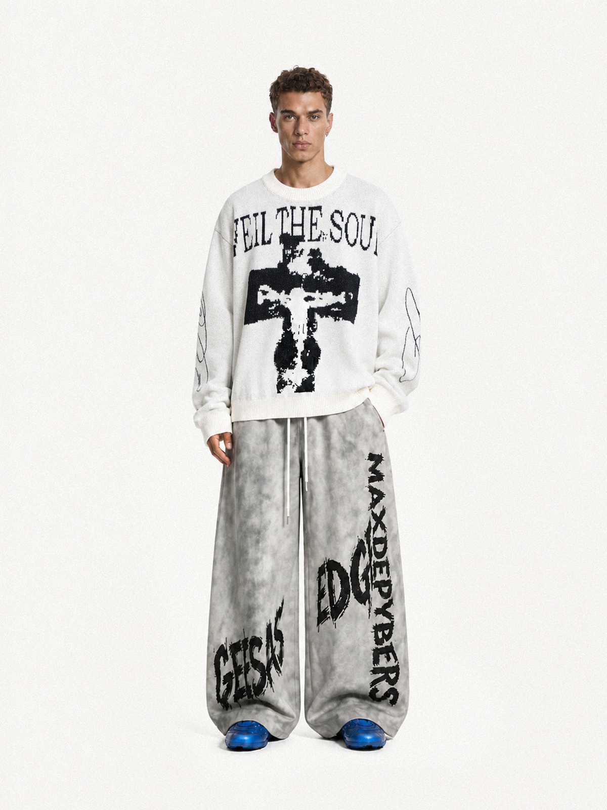 OYL-Lab Cross Figure Jacquard Crewneck Sweater