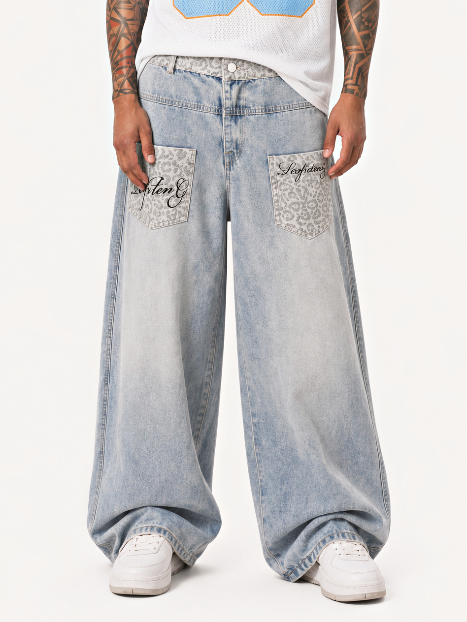 OYL-Lab Leopard Patch Pocket Baggy Balloon Jeans