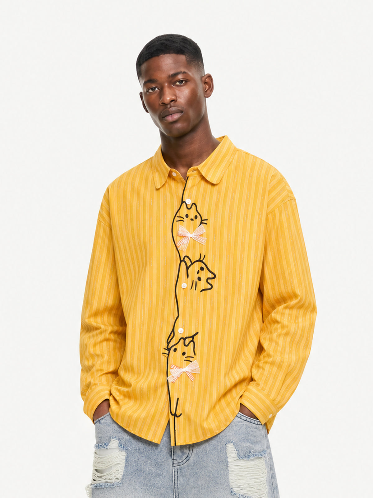 OYL-Lab Cat Embroidery Long Sleeve Shirt