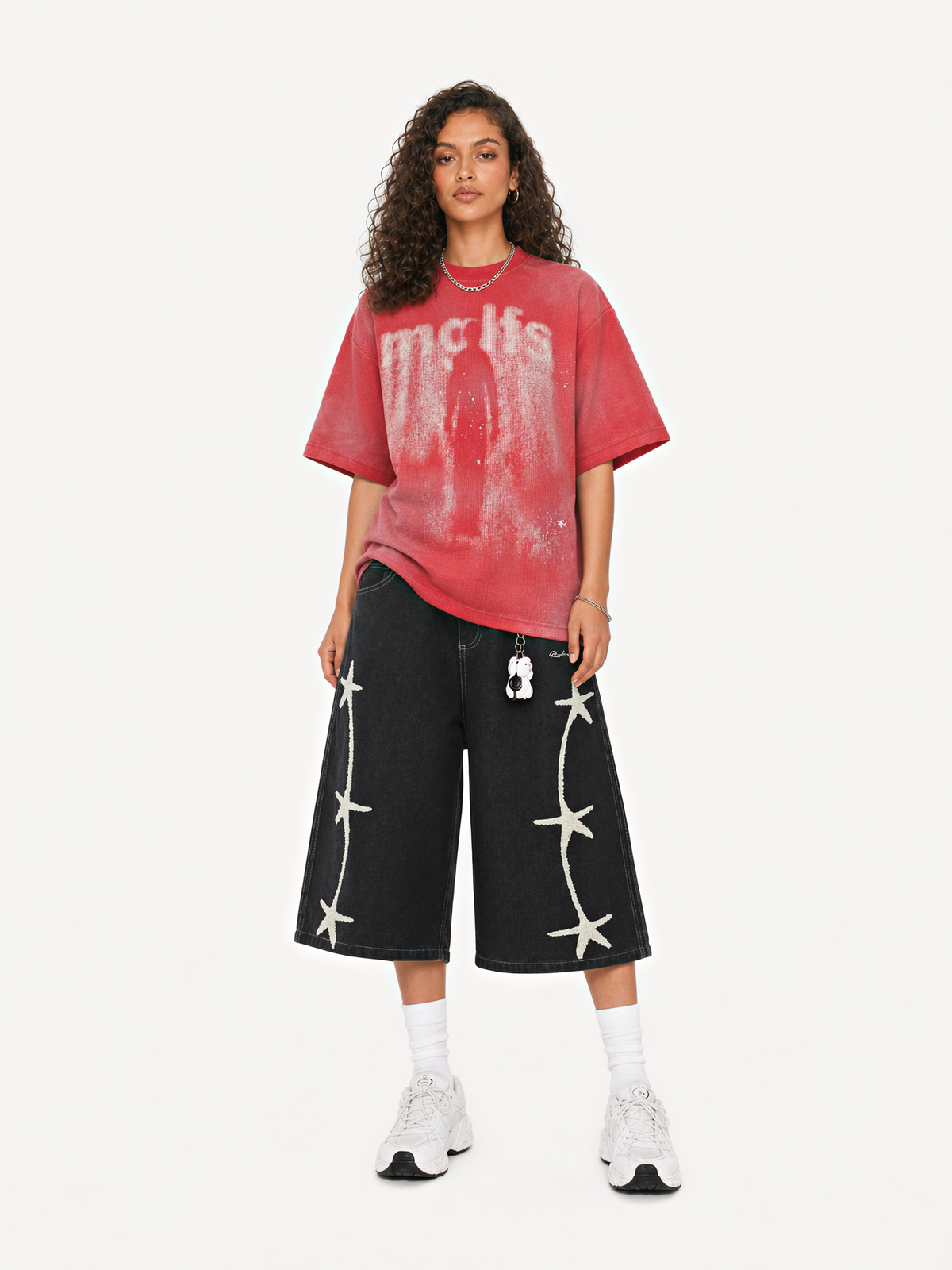 OYL-Lab Towel Embroidered Star Baggy Denim Jorts
