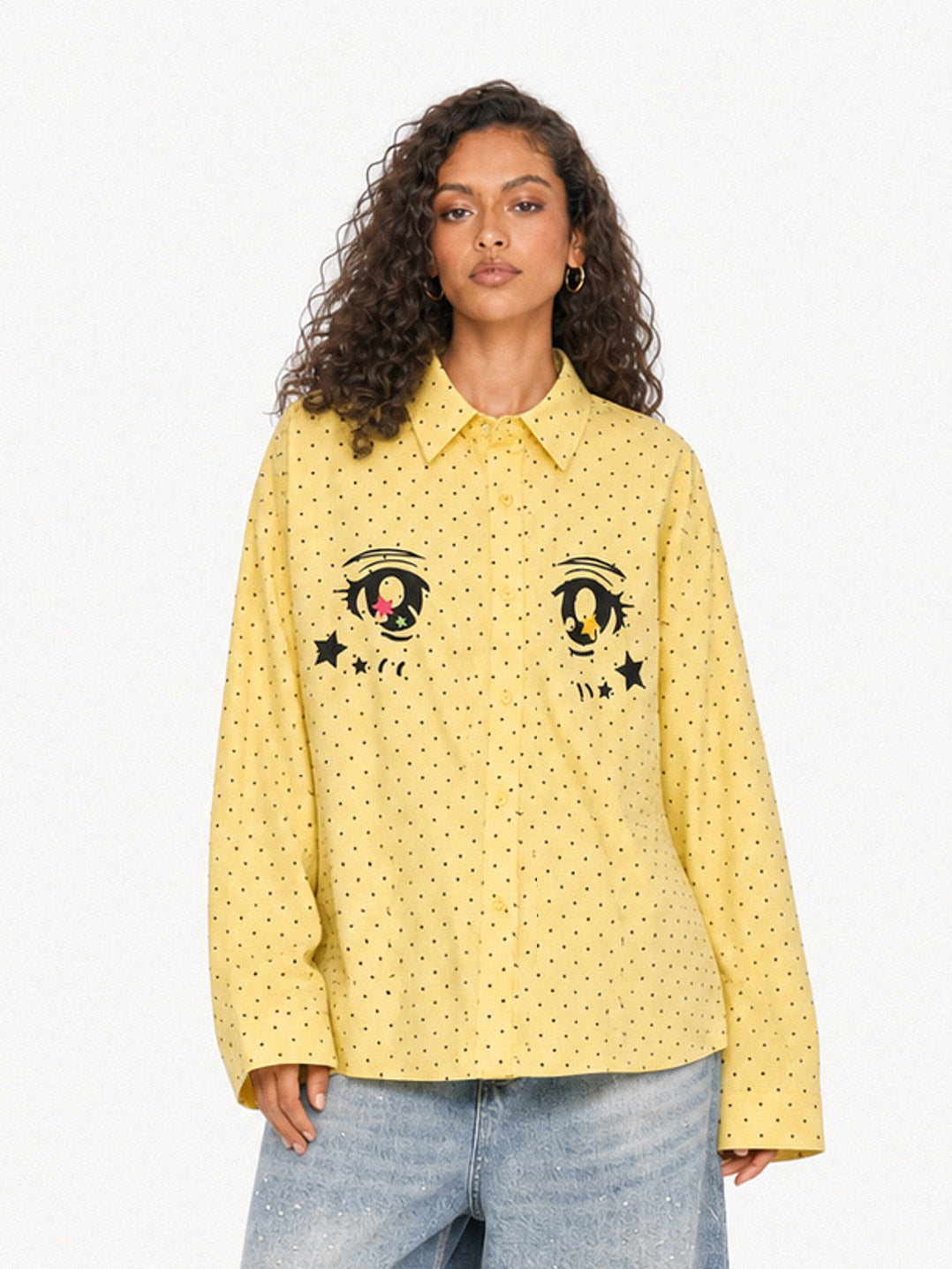 OYL-Lab Polka Dot Anime Embroidery Long Sleeve Shirt