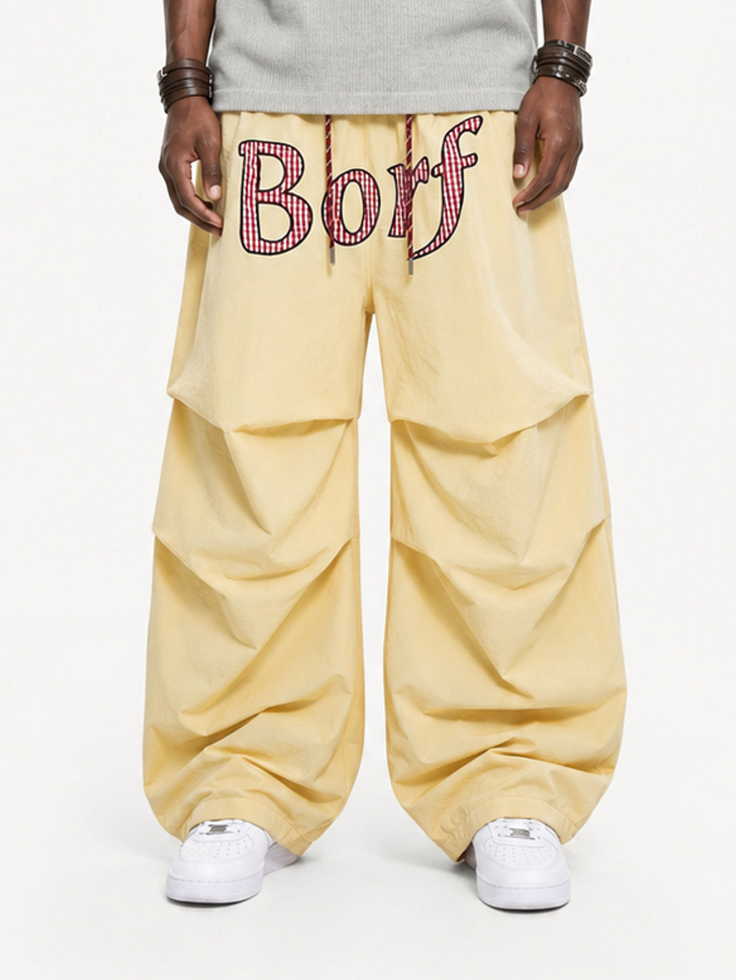 OYL-Lab Crinkle Embroidery Parachute Pants