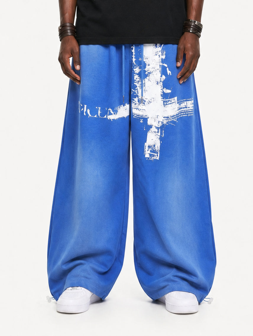 OYL-Lab Distressed Cross Print Baggy Pants