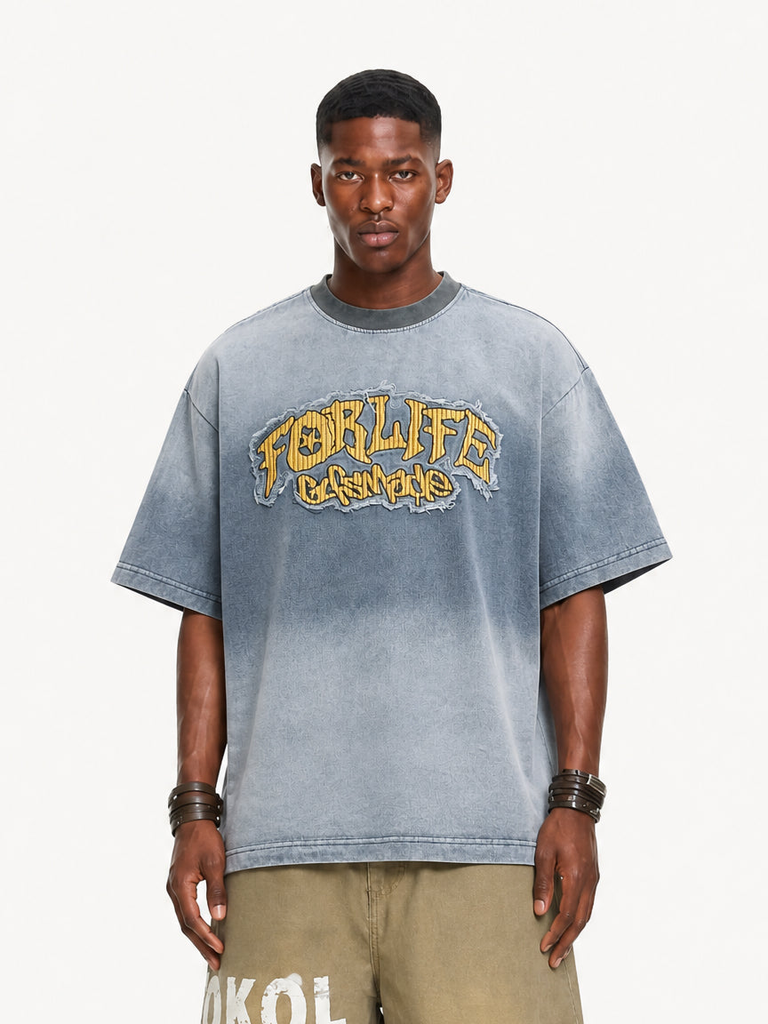 OYL-Lab Gradient Washed Patch Embroidery Tee