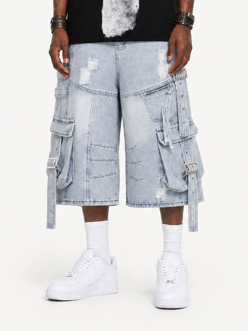 OYL-Lab Distressed Cargo Denim Jorts