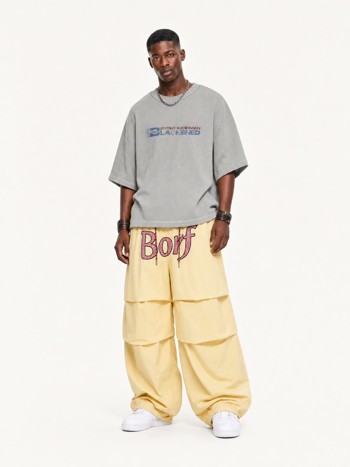 OYL-Lab Crinkle Embroidery Parachute Pants
