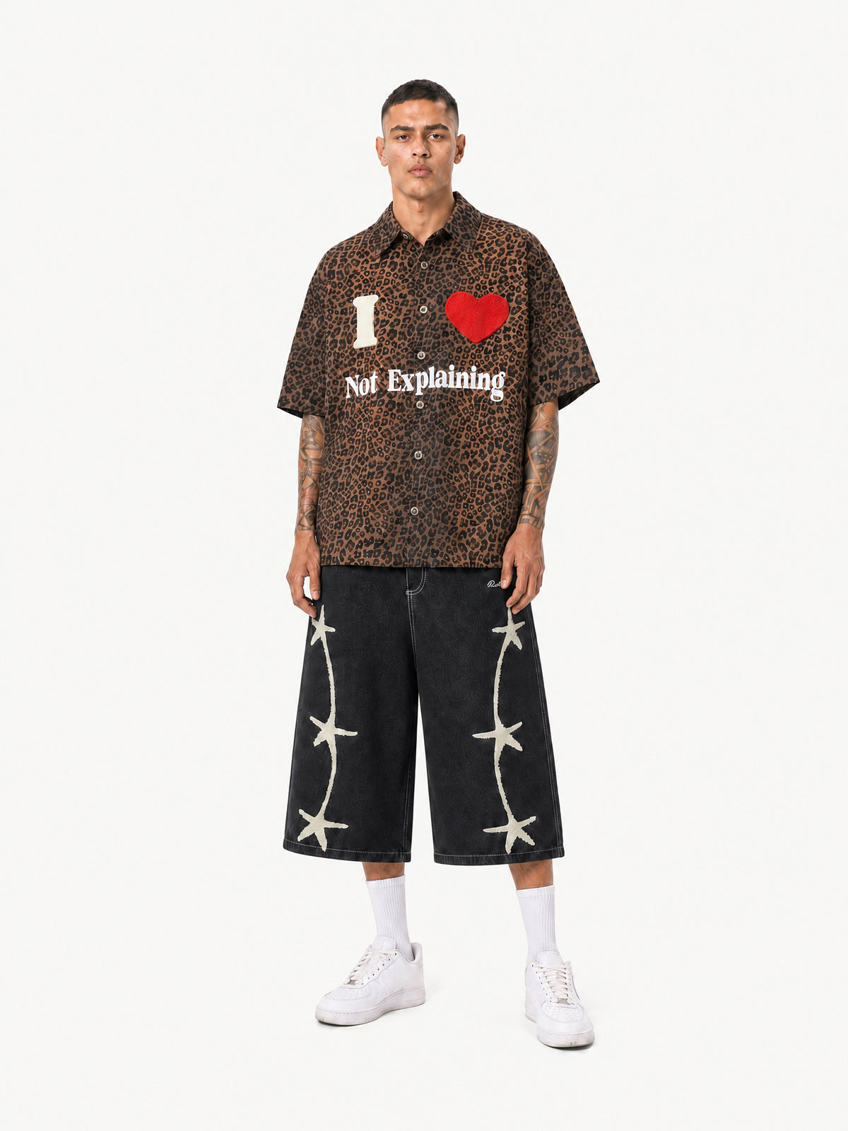 OYL-Lab Leopard Print Flocking Heart Short Sleeve Shirt