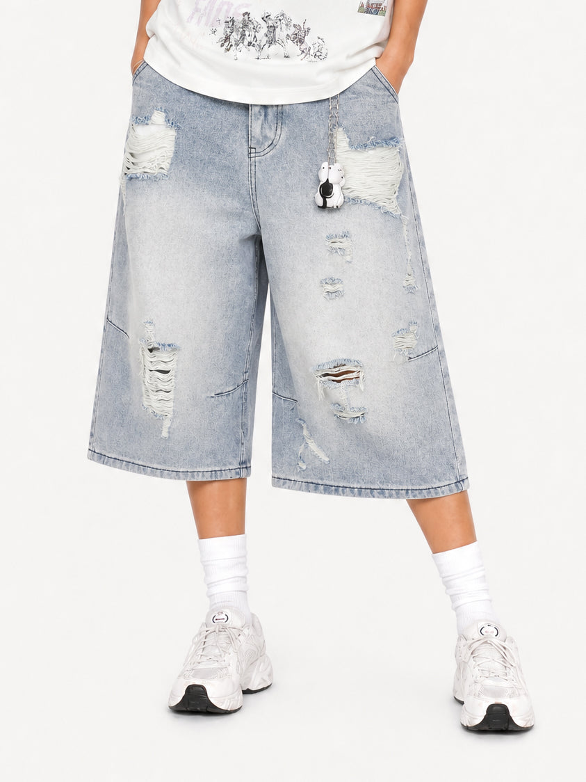 OYL-Lab Distressed Ripped Baggy Denim Jorts