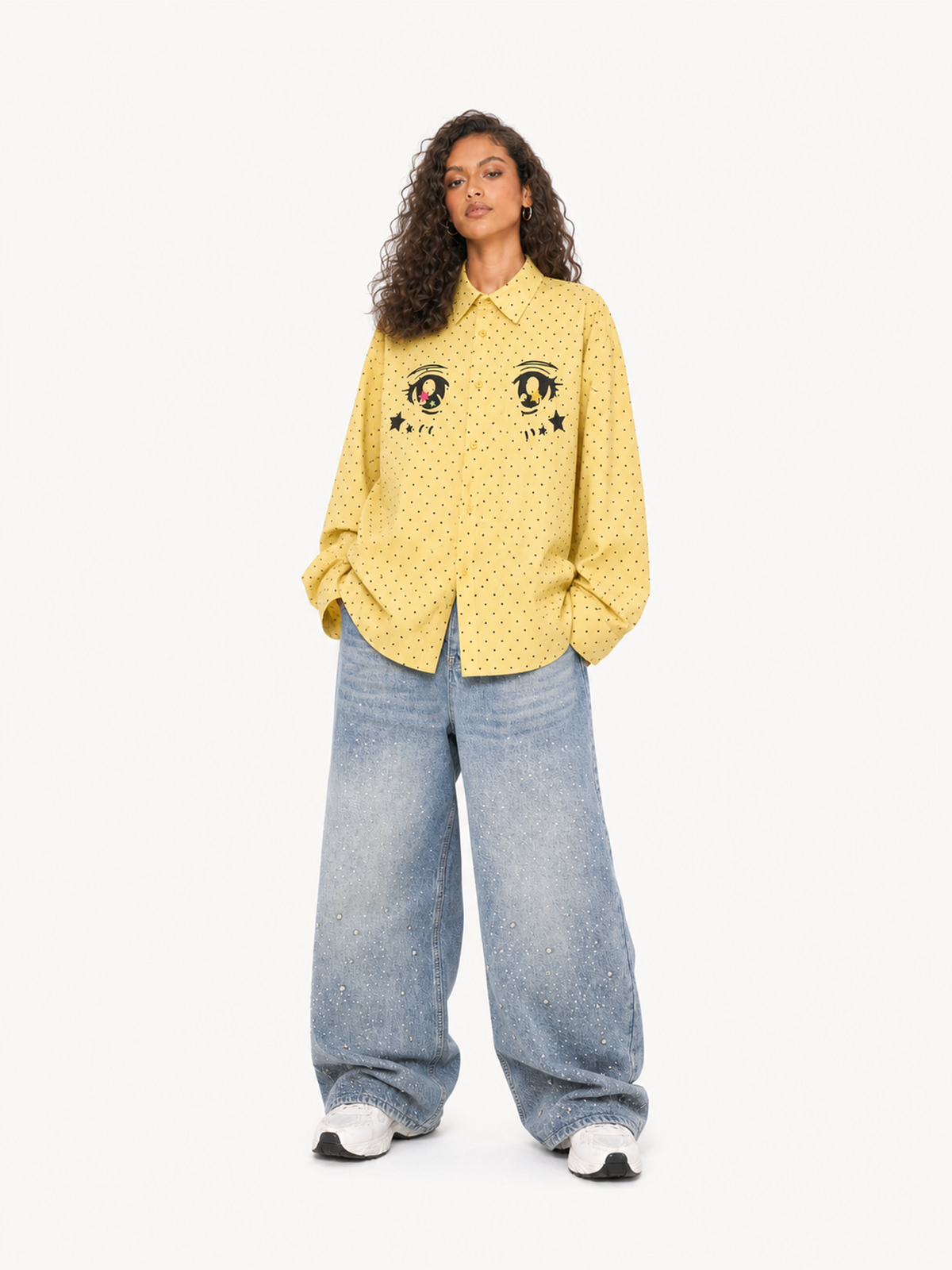 OYL-Lab Polka Dot Anime Embroidery Long Sleeve Shirt