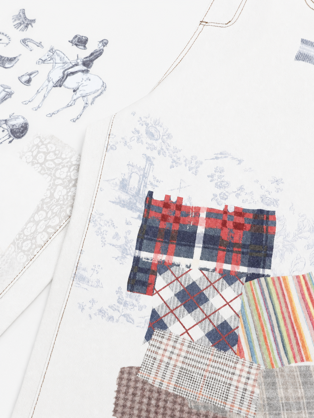 OYL-Lab Faux Denim Vintage Patchwork Print Pants