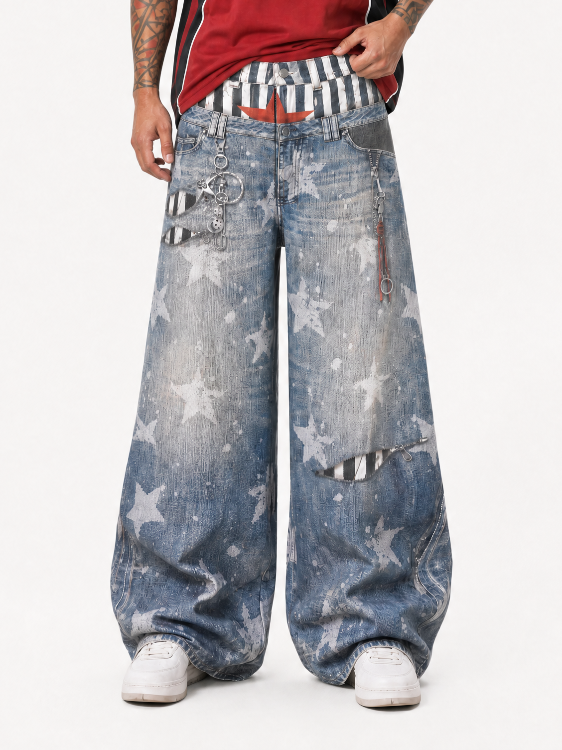 OYL-Lab Vintage Striped Waist Star Balloon Wide Leg Pants