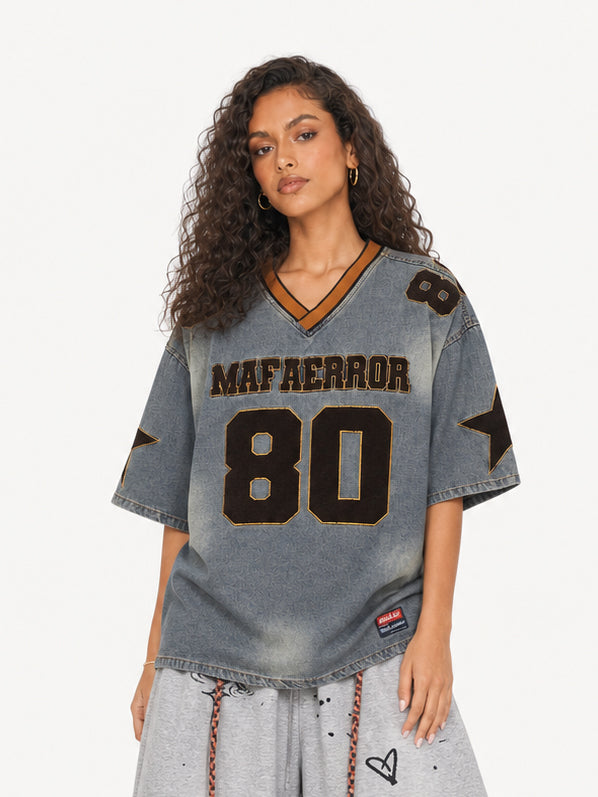 OYL-Lab Varsity Star Patch V Neck Tee