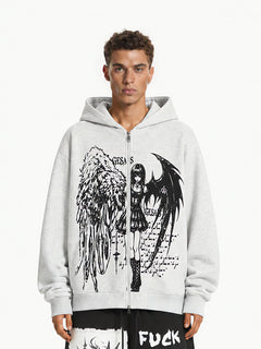 OYL‑Lab Angel Demon Girl Graphic Zip UP Hoodie