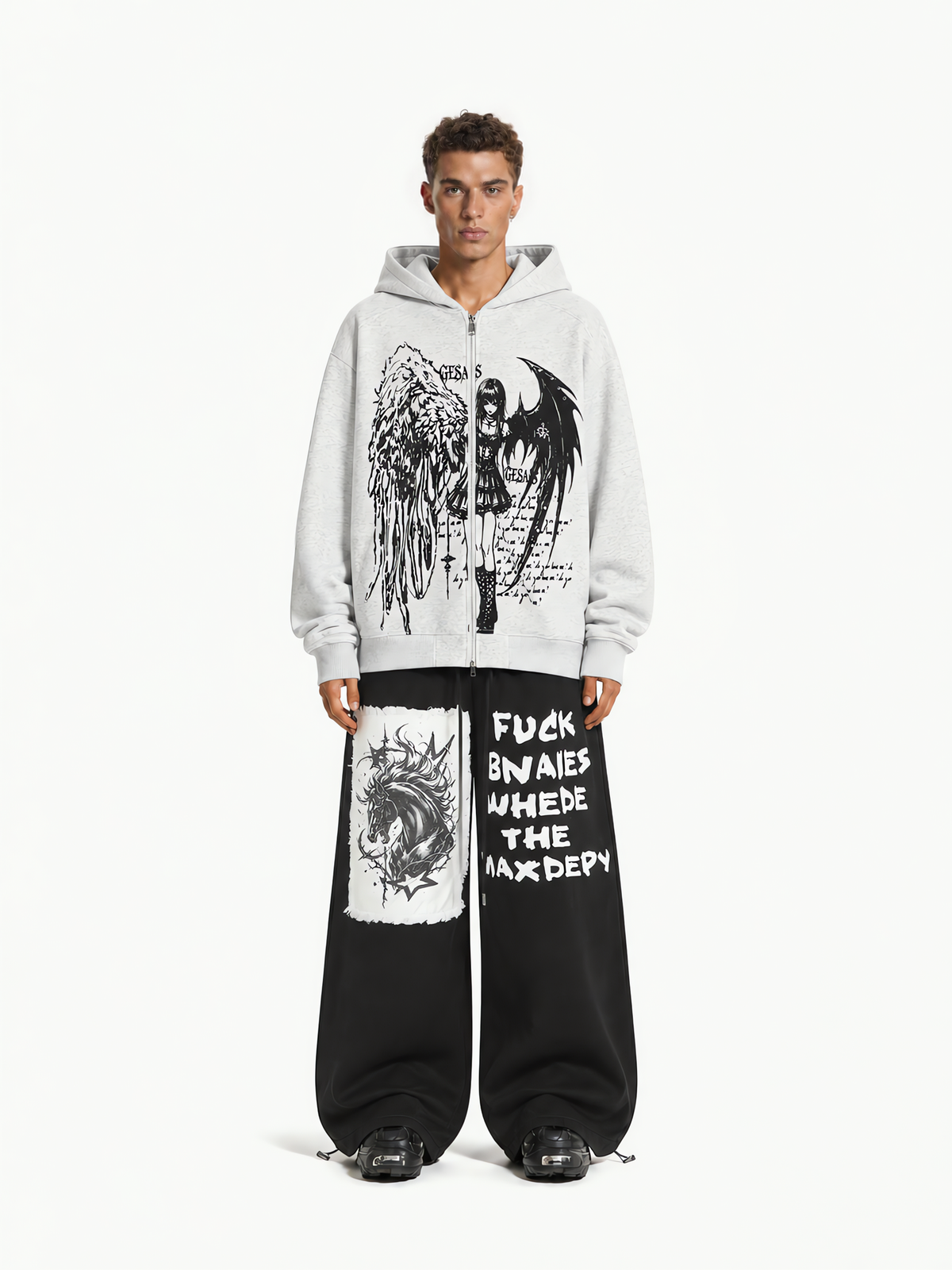 OYL‑Lab Angel Demon Girl Graphic Zip UP Hoodie