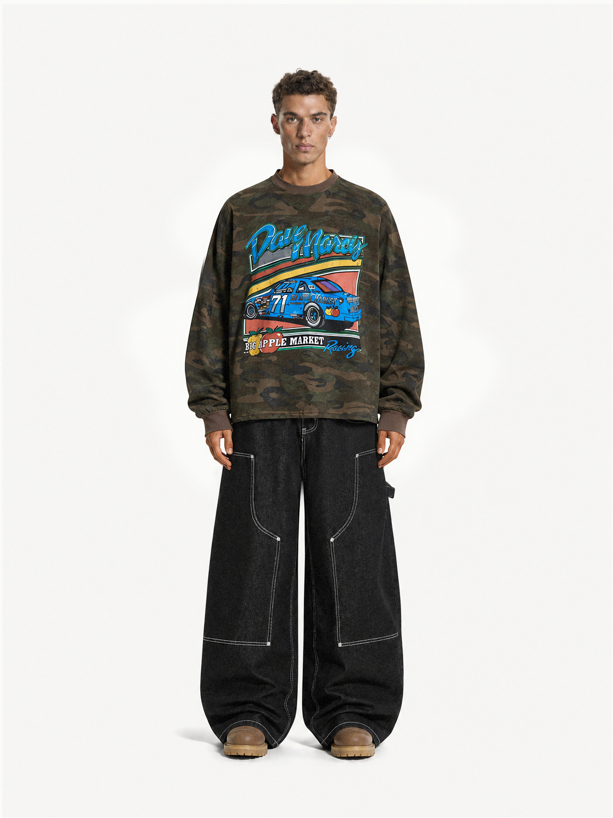 OYL‑Lab Camouflage Vintage Racing‑Car Graphic Crew Neck Sweatshirt