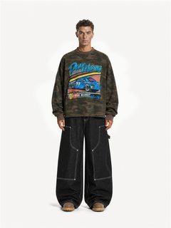 OYL‑Lab Camouflage Vintage Racing‑Car Graphic Crew Neck Sweatshirt