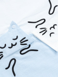 OYL-Lab Color Block Cat Embroidery  Short Sleeve Shirt