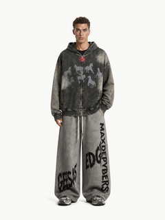 OYL‑Lab Vintage Washed Horse Graphic Zip‑Up Hoodie
