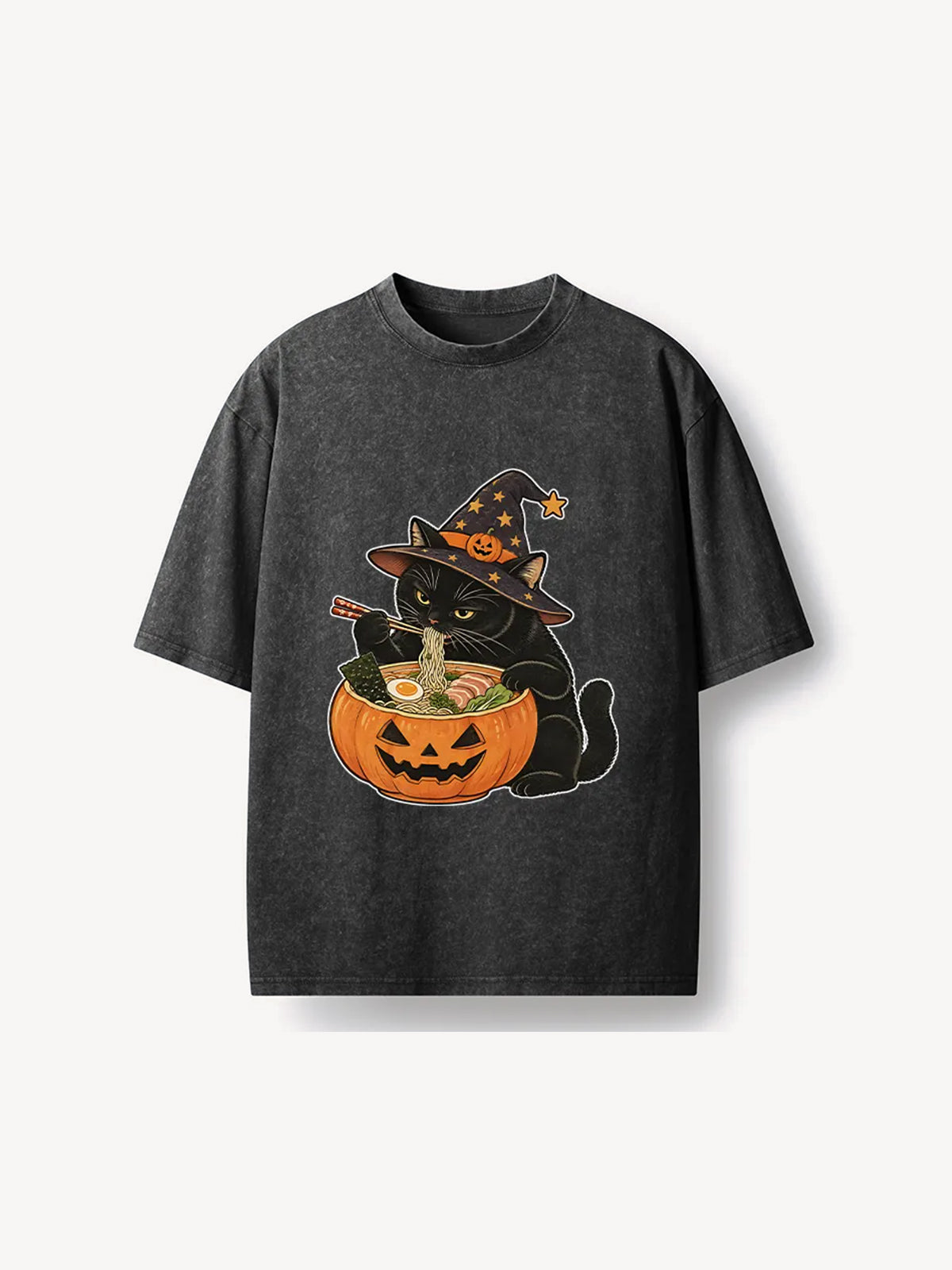 OYL-Lab Witch Cat Ramen Washed T-Shirt