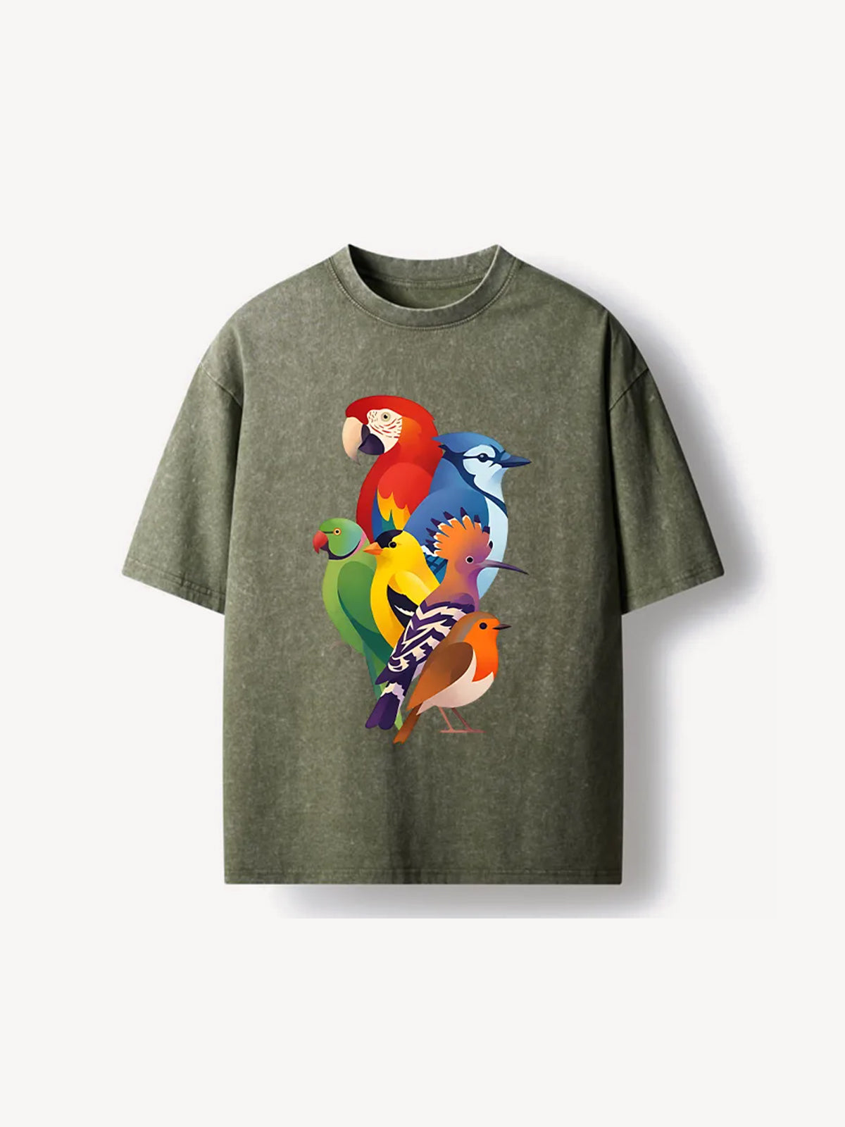 OYL-Lab Colorful Bird Washed T-Shirt