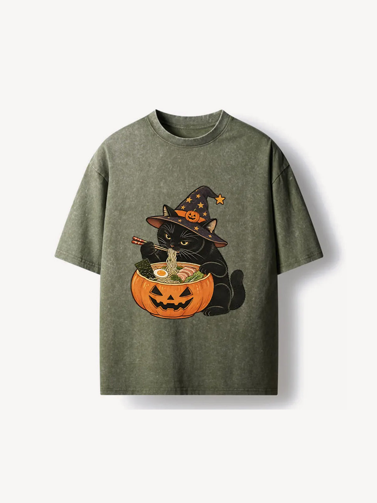 OYL-Lab Witch Cat Ramen Washed T-Shirt
