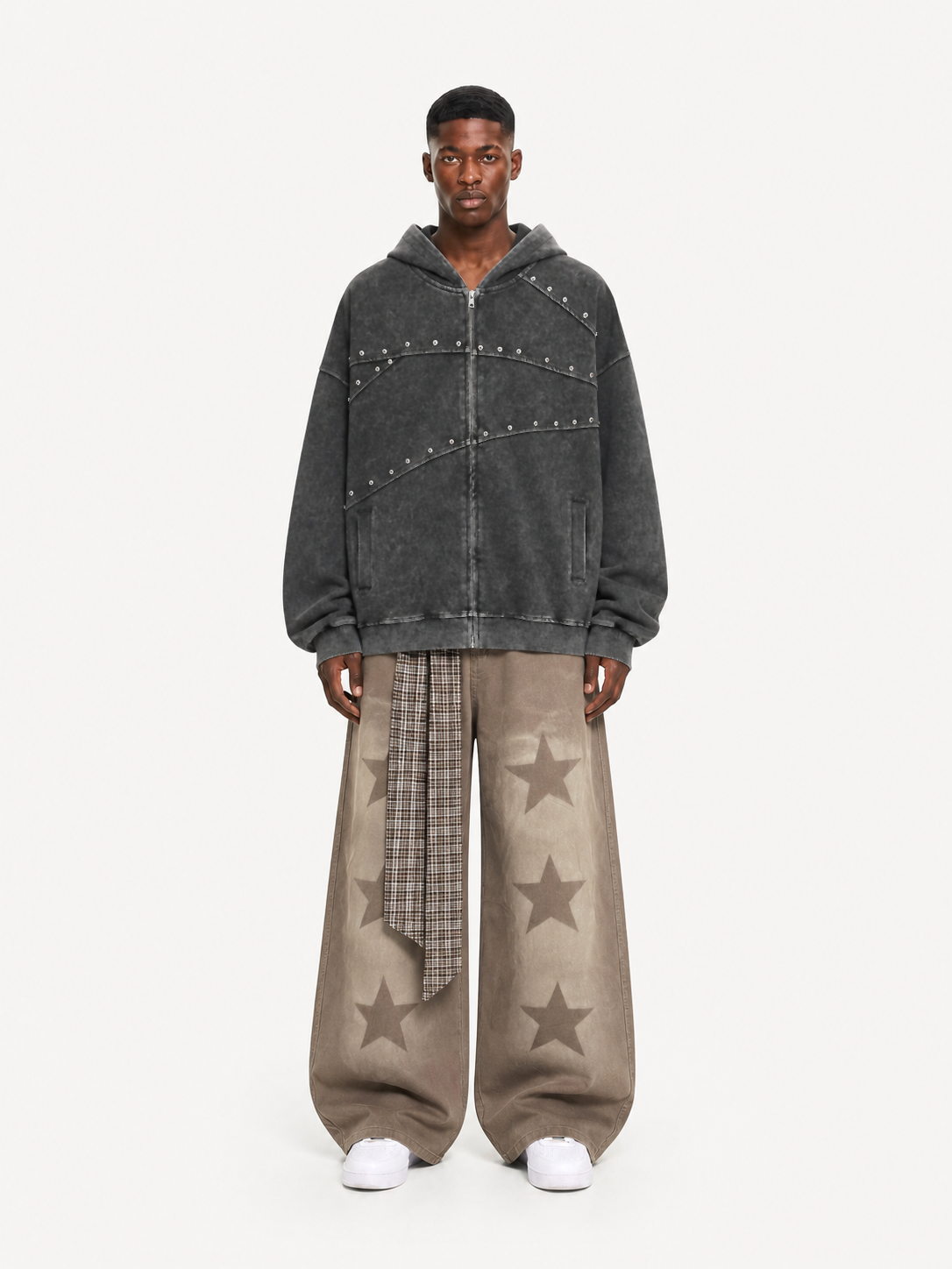 OYL-Lab Oversized Rivet Zip Up Hoodie