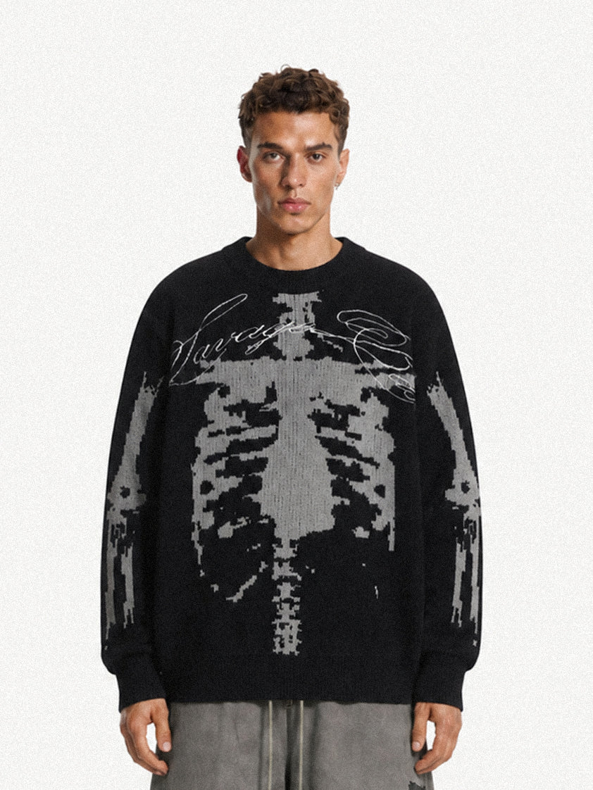 OYL-LabSkeleton Jacquard Crewneck Sweater