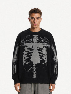 OYL-LabSkeleton Jacquard Crewneck Sweater