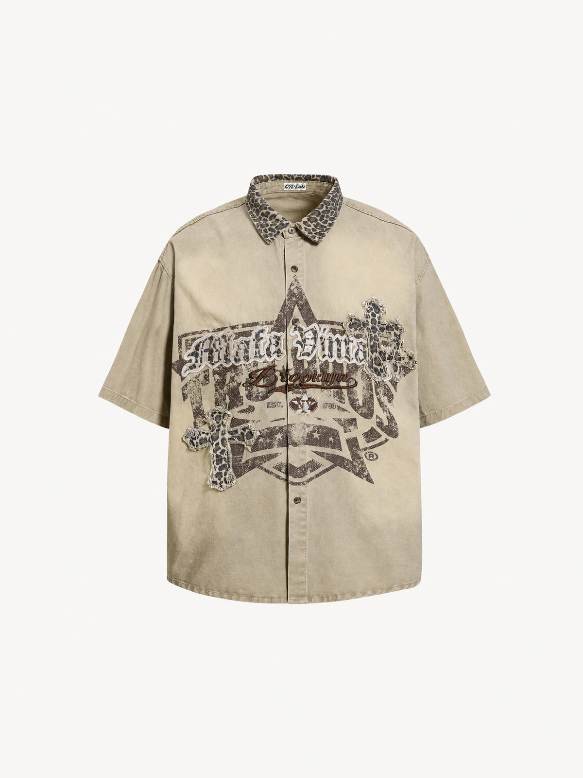 OYL-Lab Leopard Patch Cross Vintage Wash Shirt