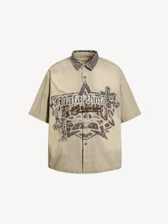 OYL-Lab Leopard Patch Cross Vintage Wash Shirt