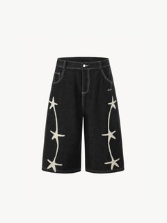 OYL-Lab Towel Embroidered Star Baggy Denim Jorts
