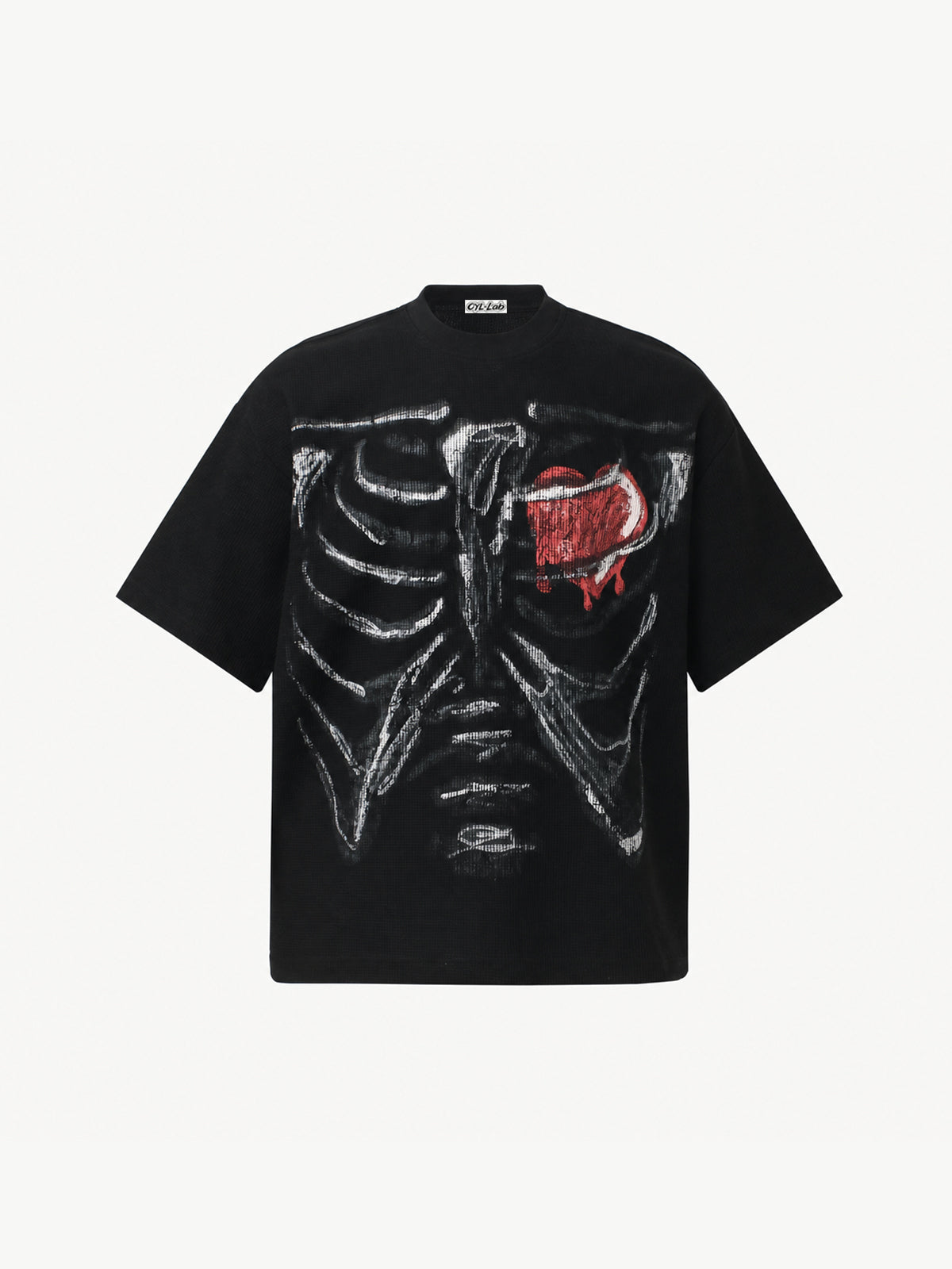 OYL-Lab Waffle Knit Skeleton Heart  Tee