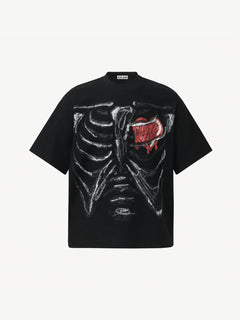 OYL-Lab Waffle Knit Skeleton Heart  Tee