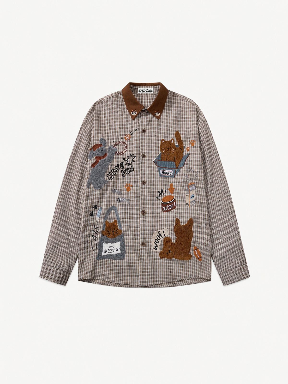[Copy][Copy]OYL-Lab Cat Embroidery Long Sleeve Shirt