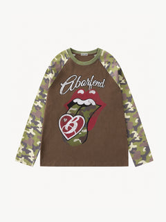 OYL-Lab Camouflage  Vintage Lips Graphic  Long Sleeve Tee