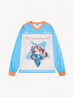 OYL-Lab  Anime Girl Graphic Jersey Long Sleeve Tee