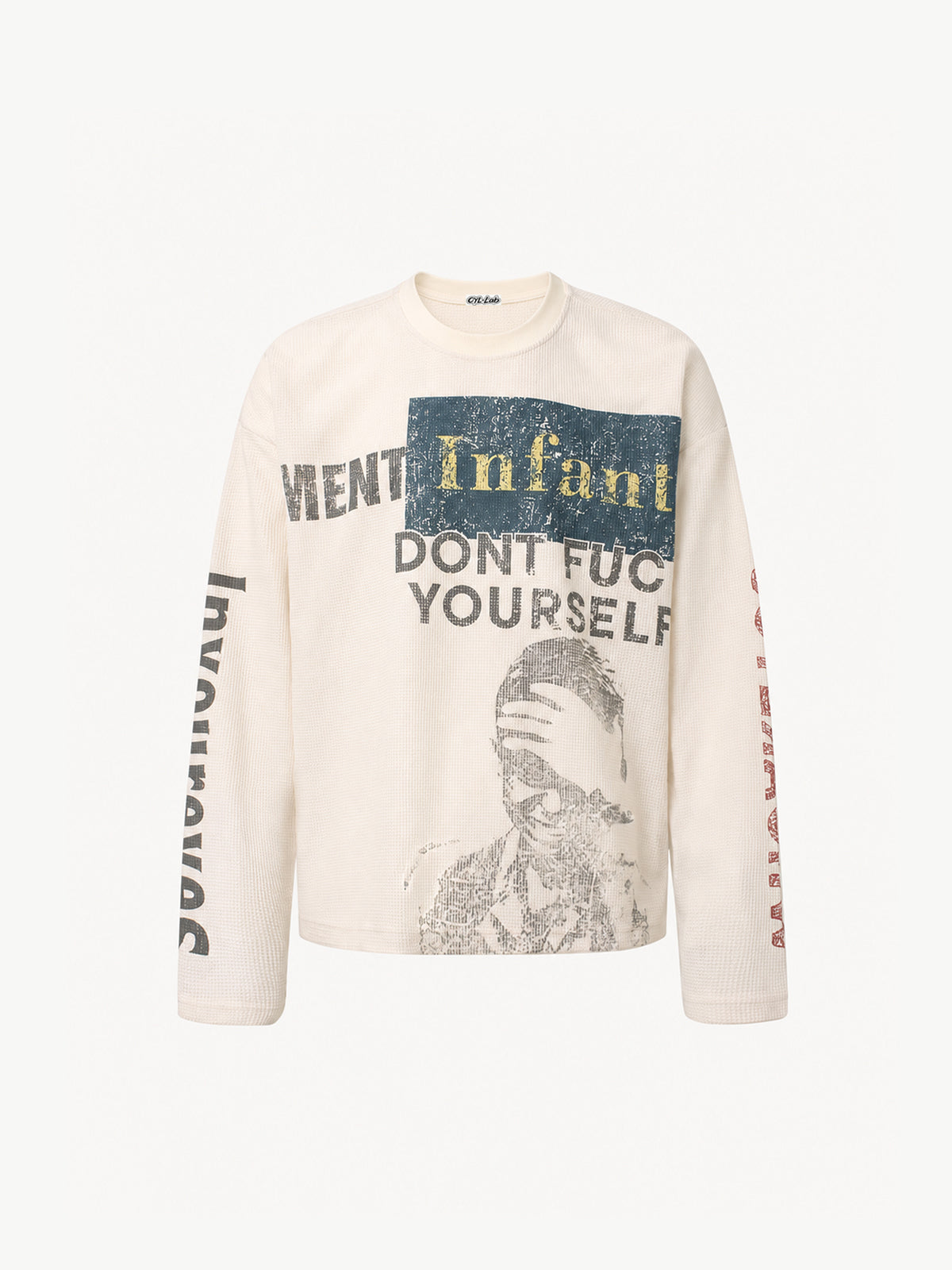 OYL-Lab Waffle Distressed Print Long Sleeve Tee