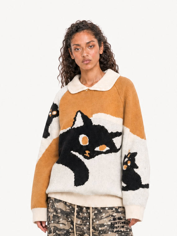 OYL-Lab Lazy Cat Jacquard  Sweater