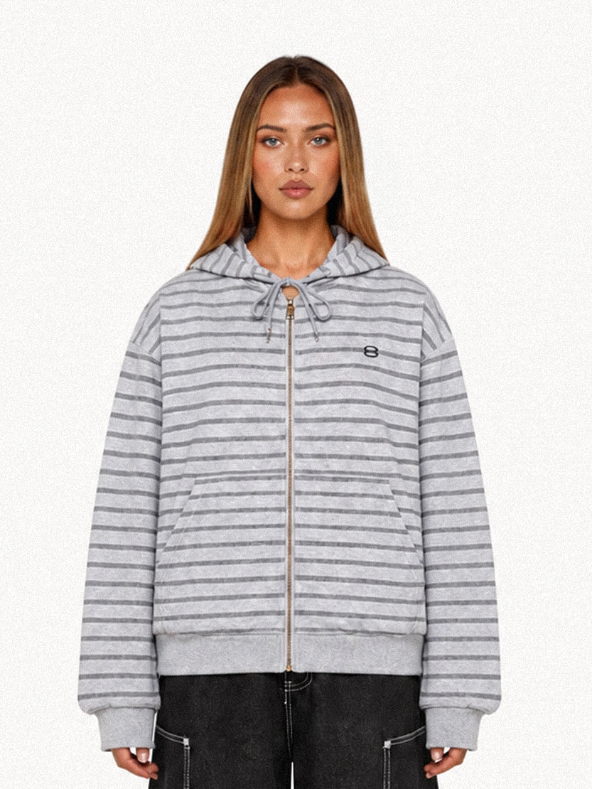 OYL‑Lab Striped Full‑Zip Cropped Hoodie