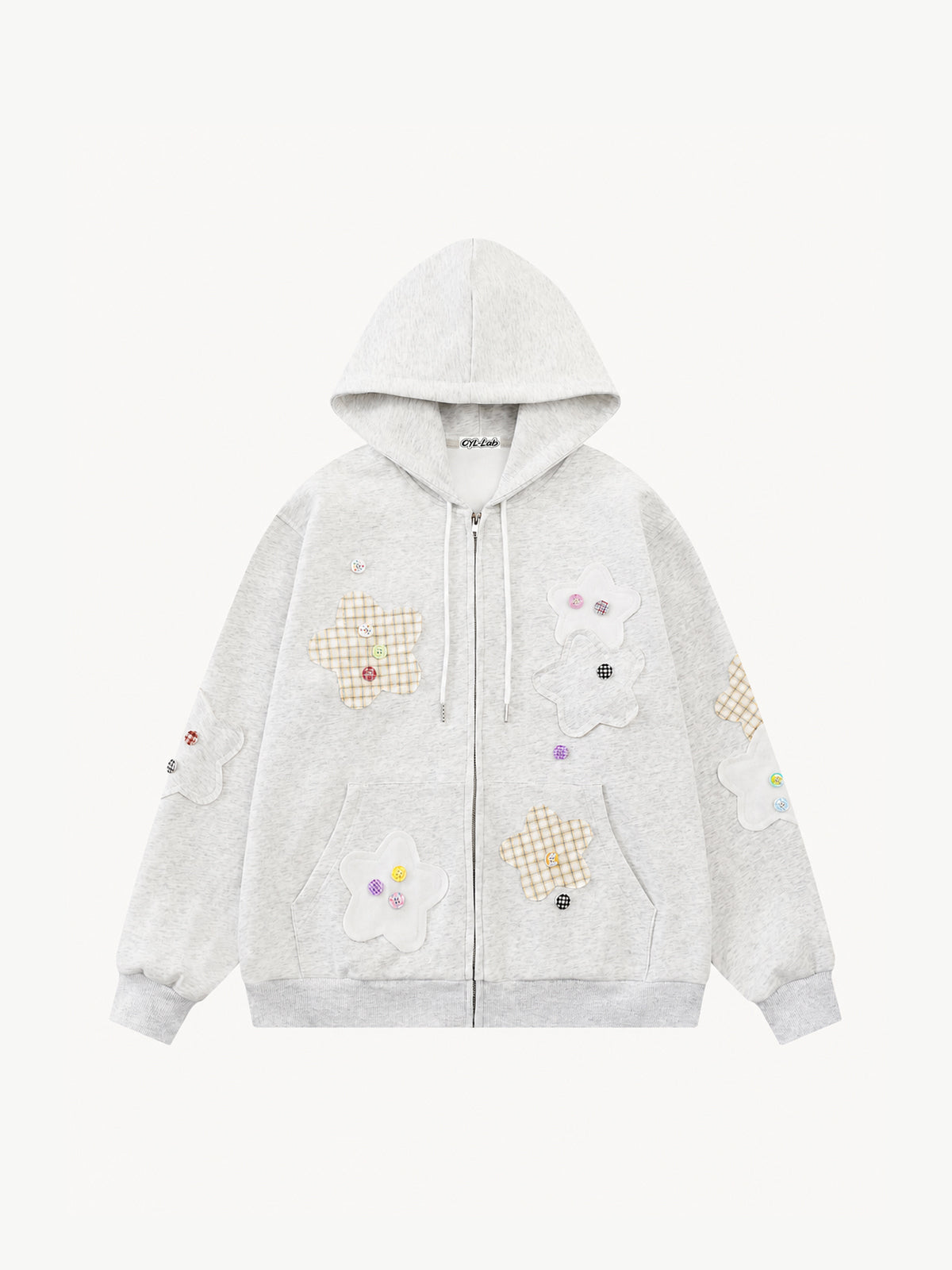 OYL-Lab Star Patch Button Detail Zip Up Hoodie