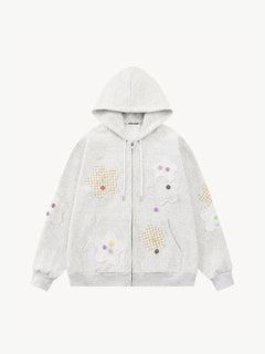 OYL-Lab Star Patch Button Detail Zip Up Hoodie