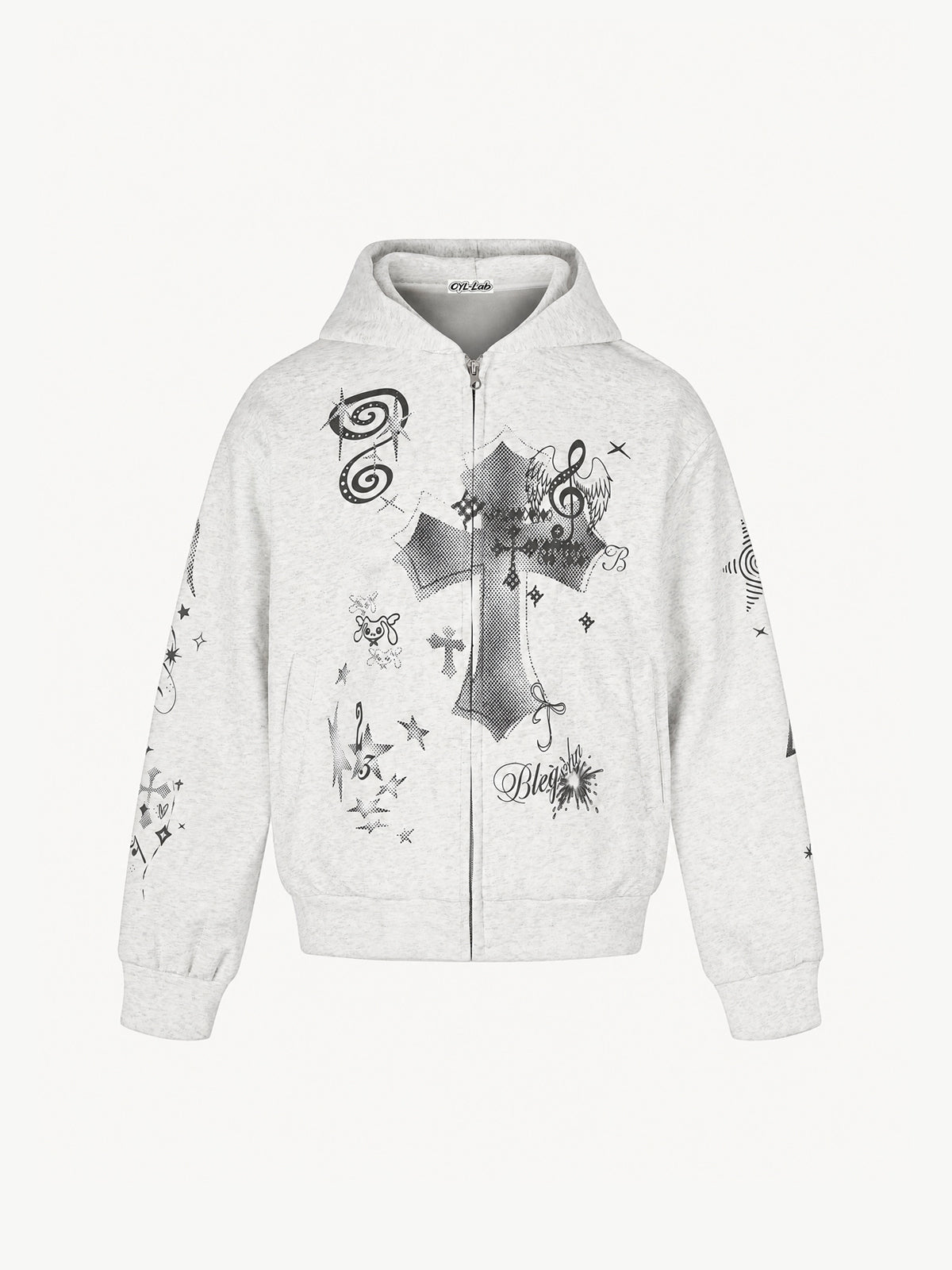 OYL-Lab Retro Halftone Cross Graphic Zip Up Hoodie